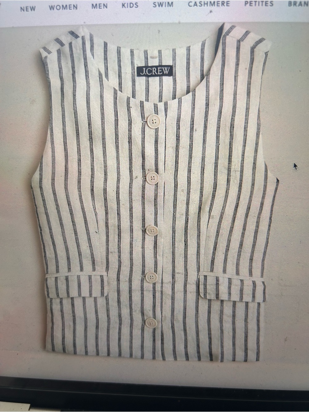 J. Crew Cream and Navy Striped Linen Vest